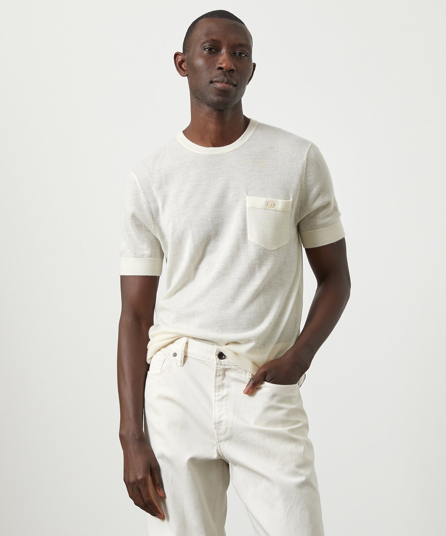 Premium Cashmere Pocket Tee in Bisque - Image 2