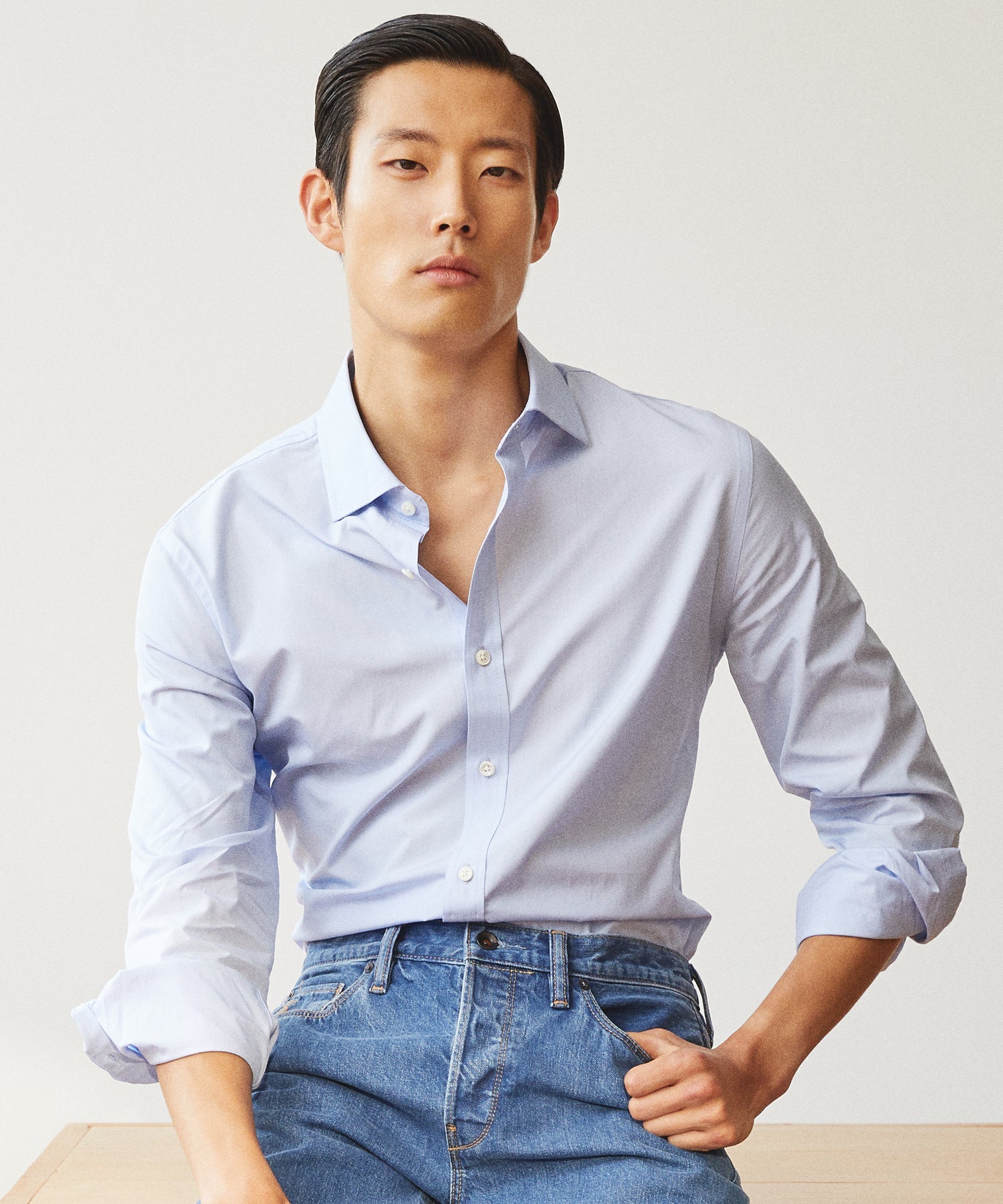 Cotton Poplin End on End Spread Collar Dress Shirt - Image 2