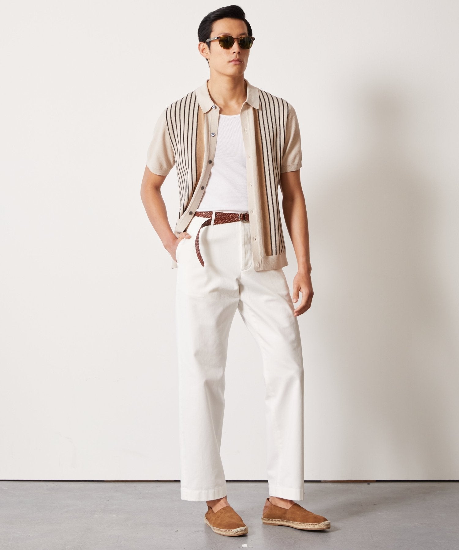 Silk-Cotton Striped Full-Placket Sweater Polo - Image 4